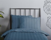 Descanso Bettwäsche 100x135 + 1 x  40x60 cm Mako Satin Hotel Sevilla ruhiger Satin-Streifen blau