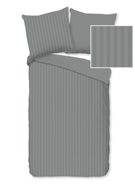 Descanso Bettwäsche 200x200 + 2 x 80x80 cm Mako Satin Hotel Sevilla ruhiger Satin-Streifen grau