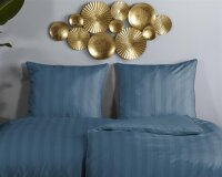 Descanso Bettwäsche 135x200 + 1 x 80x80 cm Mako Satin Hotel Sevilla ruhiger Satin-Streifen blau