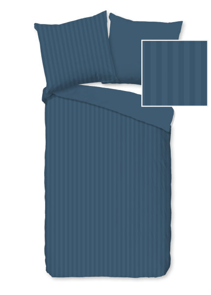 Descanso Bettw&auml;sche 200x200 + 2 x 80x80 cm Mako Satin Hotel Sevilla ruhiger Satin-Streifen blau