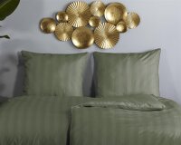 Descanso Bettw&auml;sche 155x220 + 1 x 80x80 cm Mako Satin Hotel Sevilla ruhiger Satin-Streifen gr&uuml;n