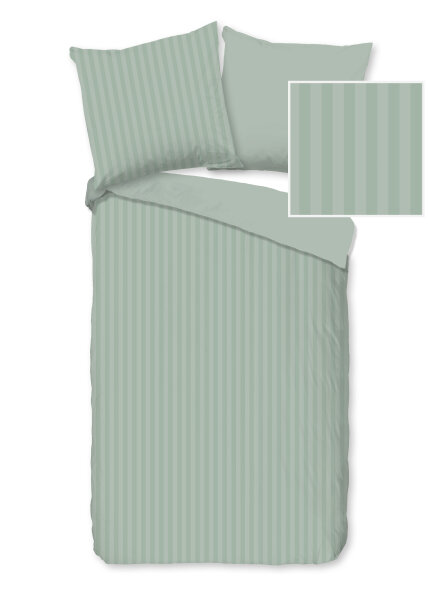 Descanso Bettwäsche 155x220 + 1 x 80x80 cm Mako Satin Hotel Sevilla ruhiger Satin-Streifen grün