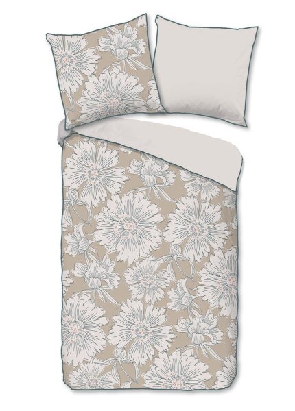 Descanso Bettwäsche 155x220 + 1 x 80x80 cm Mako Satin Ancona Blumen natur