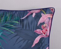 Descanso Bettwäsche 155x220 + 1 x 80x80 cm Mako Satin Mae Blumen und Blätter blau