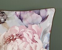 Descanso Bettwäsche 200x200 + 2 x 80x80 cm Mako Satin Colinda Blumen grau