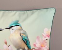Descanso Bettwäsche 155x220 + 1 x 80x80 cm Mako Satin Minne Zwei Vögel auf einem Blütenzweig grün