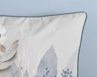 Descanso Bettwäsche 200x200 + 2 x 80x80 cm Mako Satin Junte Blumen und Blätter grau