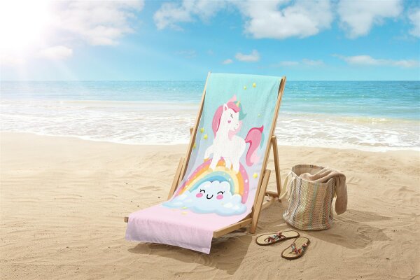 Good Morning Strandtuch 75x150 cm Frottee Sweety Einhorn & Regenbogen bunt
