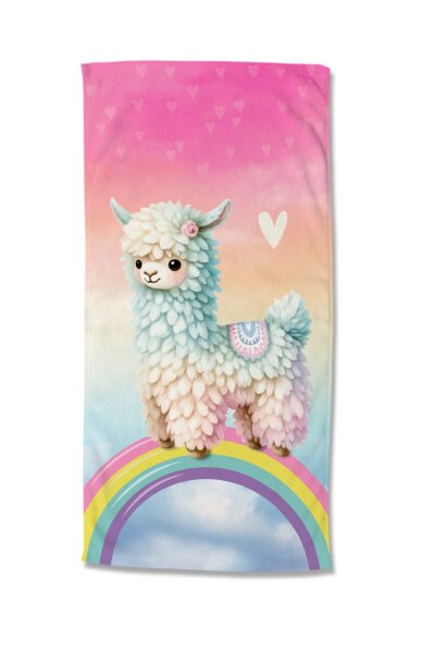 Good Morning Strandtuch 75x150 cm Frottee Chico Lama mit Regenbogen bunt