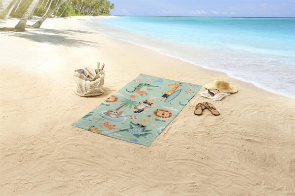 Good Morning Strandtuch 75x150 cm Frottee Soleil sommerliche Tiere gr&uuml;n