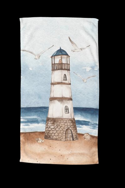 Good Morning Strandtuch 100x180 cm Frottee Berlin maritim / Leuchtturm blau