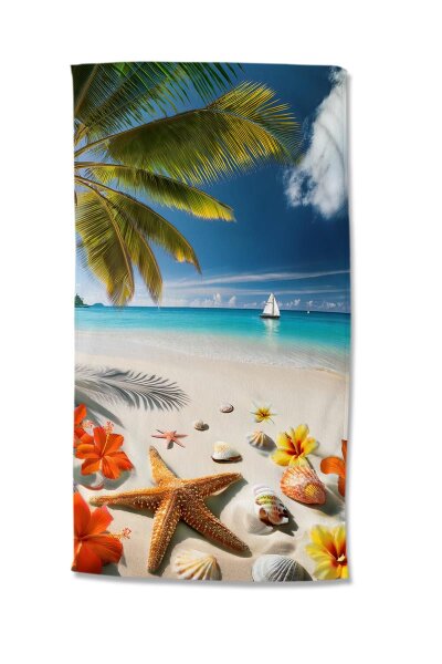 Good Morning Strandtuch 100x180 cm Frottee Havana tropischer Strand mit Seestern und Muscheln bunt