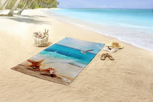 Good Morning Strandtuch 100x180 cm Frottee Sealife Blumen und Blätter bunt