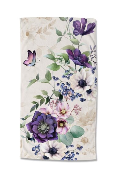 Good Morning Strandtuch 100x180 cm Frottee Dinda Blumen, Bl&auml;tter und ein Schmetterling bunt