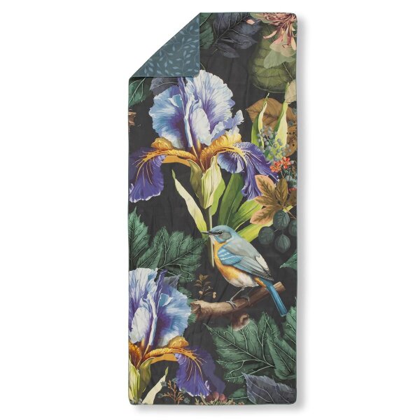 Descanso Sporthandtuch 75x180 cm Polyvelvet Dilana Blumen und V&ouml;gel grau