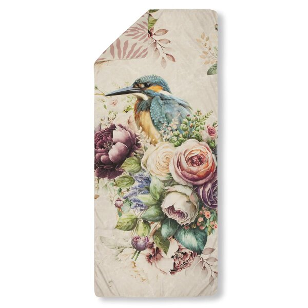 Descanso Sporthandtuch 75x180 cm Polyvelvet Verde Blumen und V&ouml;gel natur