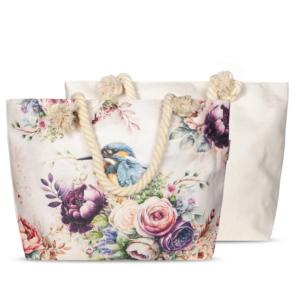 Descanso Tasche 43x60 cm Gewebtes Polyester Verde Blumen und Vögel natur