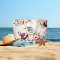 Descanso Tasche 43x60 cm Gewebtes Polyester Verde Blumen und Vögel natur