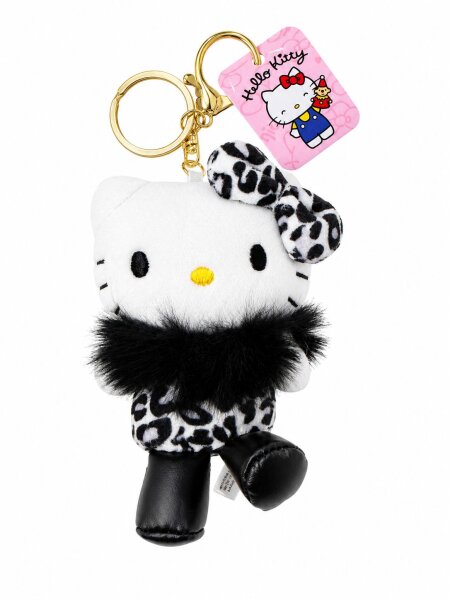 Hello Kitty Plüsch Schlüsselanhänger 10 cm Leo schwarz Taschenanhänger Kuscheltier Plüschtier Bagclip Stofftier Anime Plush Cute Plushie Halloween Weihnachten Geschenke für Kinder