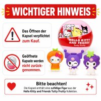 Hello Kitty and Friends Tutty Frutty Sammelfigur in Kapsel, 1 zufällige Mini Gummifigur ca. 4,5 cm, Blind Bag Überraschung, Sammelspielzeug für Kinder