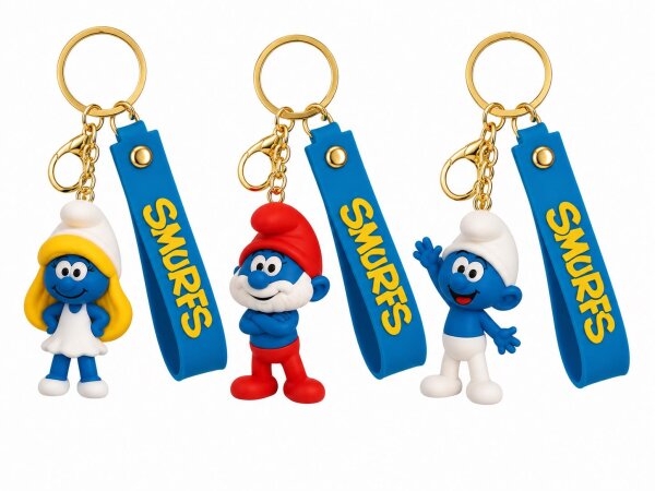 Schlüsselanhänger Schlümpfe mit PVC-Figur und Band – 1 von 3 Designs