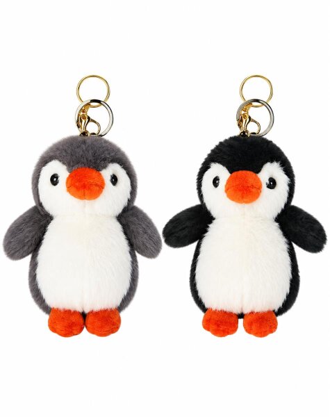 Plüsch Pinguin Schlüsselanhänger mit Karabiner – Flauschiger Taschenanhänger aus Plüsch, Schmuck Accessoire für Handtasche, Rucksack oder Schlüsselbund, 2 Varianten, Design nicht wählbar