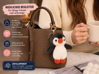 Plüsch Pinguin Schlüsselanhänger mit Karabiner – Flauschiger Taschenanhänger aus Plüsch, Schmuck Accessoire für Handtasche, Rucksack oder Schlüsselbund, 2 Varianten, Design nicht wählbar