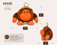 Gorilla Schlüsselanhänger Plüsch mit Kunstleder – Flauschiger Taschenanhänger mit Karabiner – Schmuckaccessoire in Braun