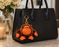 Gorilla Schlüsselanhänger Plüsch mit Kunstleder – Flauschiger Taschenanhänger mit Karabiner – Schmuckaccessoire in Braun