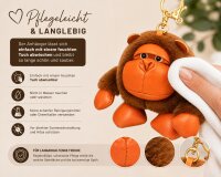 Gorilla Schlüsselanhänger Plüsch mit Kunstleder – Flauschiger Taschenanhänger mit Karabiner – Schmuckaccessoire in Braun