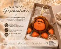 Gorilla Schlüsselanhänger Plüsch mit Kunstleder – Flauschiger Taschenanhänger mit Karabiner – Schmuckaccessoire in Braun