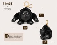 Gorilla Schlüsselanhänger Plüsch mit Kunstleder – Flauschiger Taschenanhänger mit Karabiner – Schmuckaccessoire in schwarz