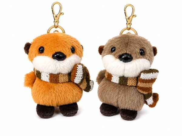 Otter Schlüsselanhänger mit Schal braun – Flauschiger Plüsch Anhänger für Schlüsselbund, Handtasche & Rucksack – Niedliches Schmuckaccessoire – Überraschungsdesign, Farbe nicht frei wählbar