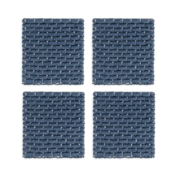 Knit Factory | Gestrickte Glasuntersetzer Block Ecru/Jeans - 4er Set | Creme;Dunkelblau