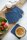 Knit Factory | Gestrickte Glasuntersetzer Block Ecru/Jeans - 4er Set | Creme;Dunkelblau