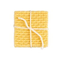 Knit Factory | Gestrickte Glasuntersetzer Block Ecru/Gold - 4er Set | Creme;Gold