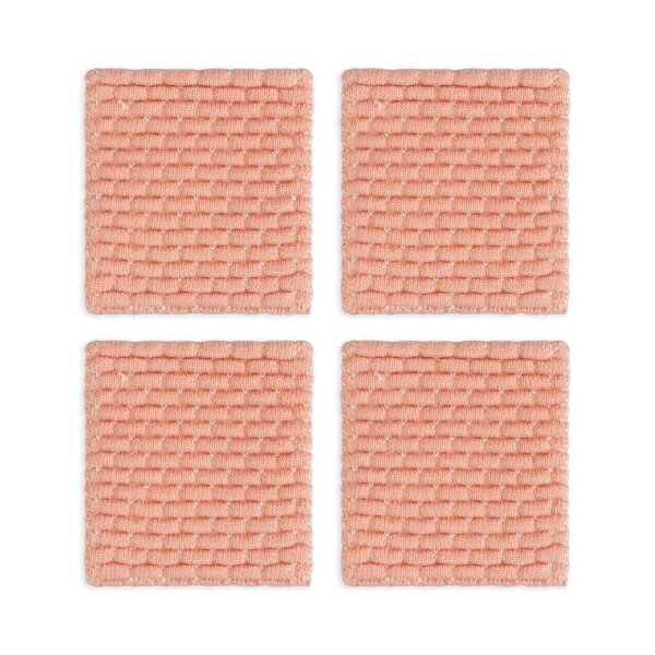 Knit Factory | Gestrickte Glasuntersetzer Block Ecru/Apricot - 4er Set | Creme;Rosa