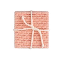 Knit Factory | Gestrickte Glasuntersetzer Block Ecru/Apricot - 4er Set | Creme;Rosa