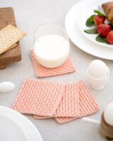 Knit Factory | Gestrickte Glasuntersetzer Block Ecru/Apricot - 4er Set | Creme;Rosa