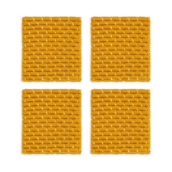 Knit Factory | Gestrickte Glasuntersetzer Block Ecru/Ocker - 4er Set | Creme