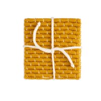 Knit Factory | Gestrickte Glasuntersetzer Block Ecru/Ocker - 4er Set | Creme