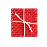 Knit Factory | Gestrickte Glasuntersetzer Block Ecru/Rot - 4er Set | Creme;Rot
