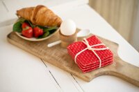 Knit Factory | Gestrickte Glasuntersetzer Block Ecru/Rot - 4er Set | Creme;Rot