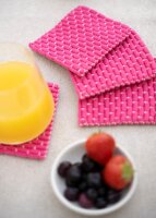 Knit Factory | Gestrickte Glasuntersetzer Block Ecru/Fuchsia - 4er Set | Creme;Rosa