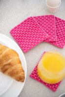 Knit Factory | Gestrickte Glasuntersetzer Block Ecru/Fuchsia - 4er Set | Creme;Rosa