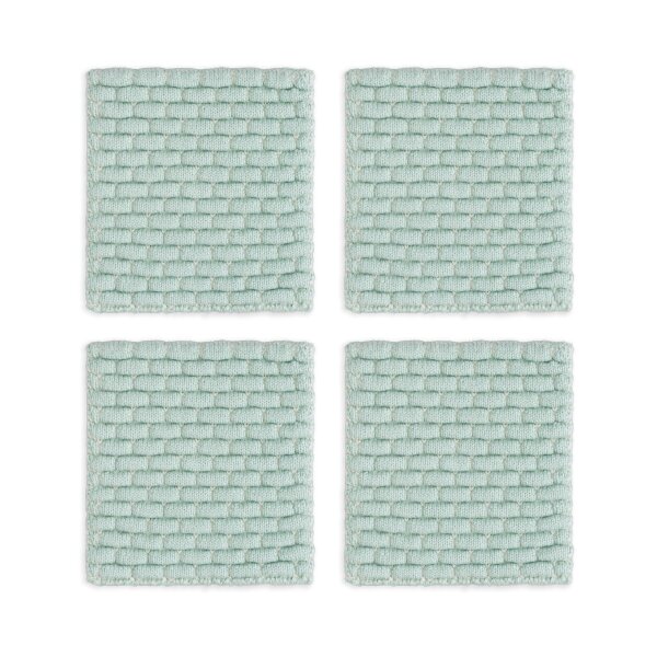 Knit Factory | Gestrickte Glasuntersetzer Block Ecru/Mint - 4er Set | Creme;Grün