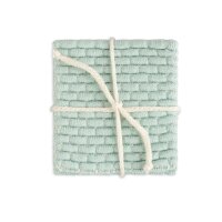 Knit Factory | Gestrickte Glasuntersetzer Block Ecru/Mint - 4er Set | Creme;Grün