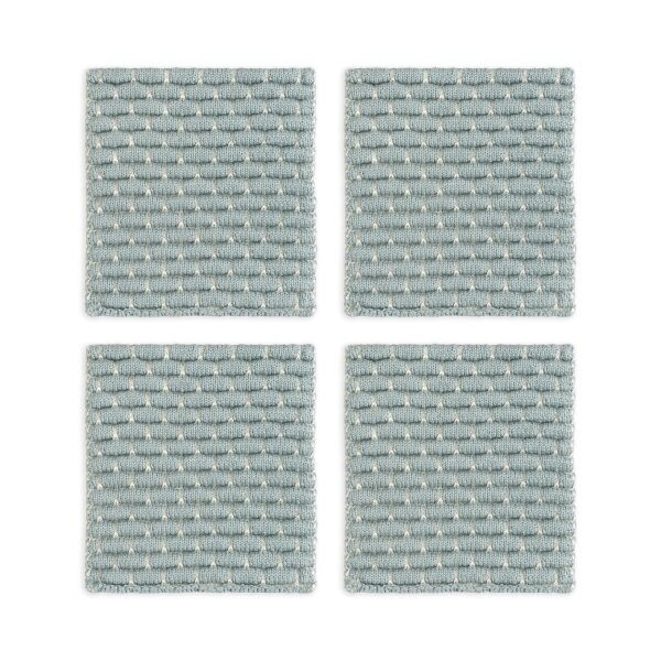 Knit Factory | Gestrickte Glasuntersetzer Block Ecru/Stone Green - 4er Set | Creme;Grün