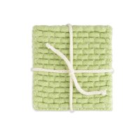 Knit Factory | Gestrickte Glasuntersetzer Block Ecru/Spring Green - 4er Set | Creme;Grün