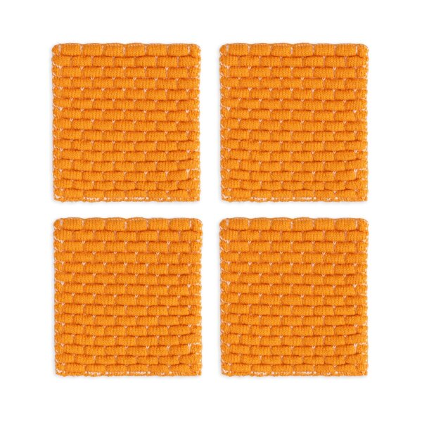 Knit Factory | Gestrickte Glasuntersetzer Block Ecru/Orange - 4er Set | Creme;Orange